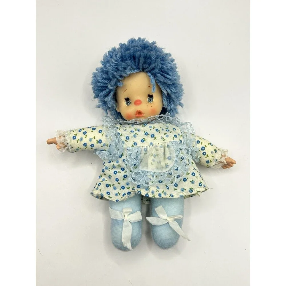 Vintage Cean Toys Doll Blue Yarn Hair 7" Plush Floral Dress Baby Doll 80's - Picture 10 of 15